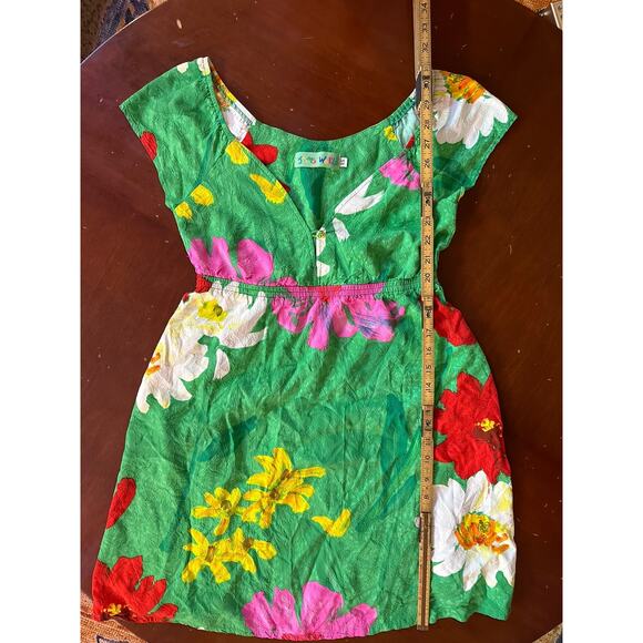 Vintage Jams World Floral Colorful Sun Dress Mini Short Sleeve Size XS Floral - Picture 7 of 12